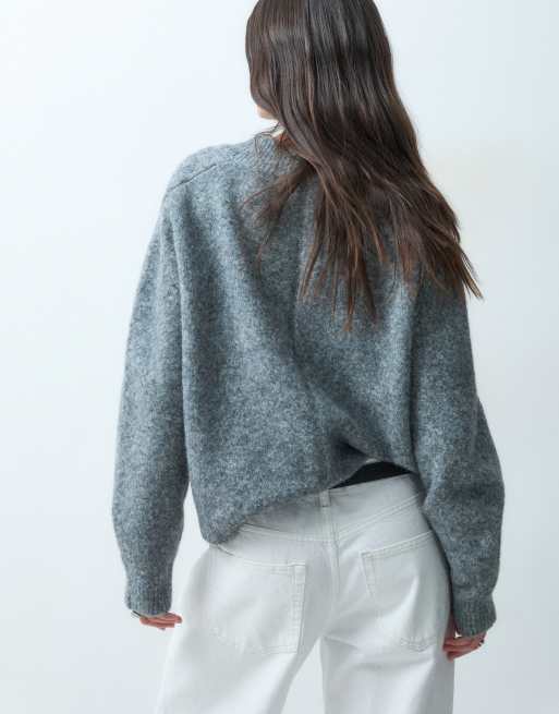 ASOS DESIGN relaxed v neck cardigan with wool in grey, 4 of 4