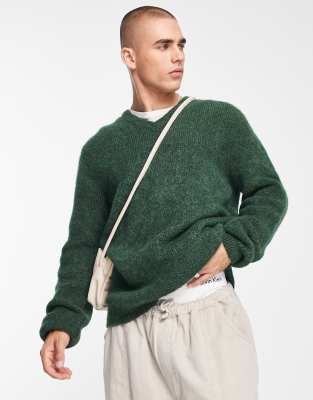 Asos Design Relaxed V-neck Knitted Sweater In Green In Black