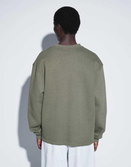 ASOS DESIGN relaxed v neck sweatshirt in scuba-style fabric in khaki, 5 of 5