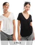 [ASOS DESIGN] ASOS DESIGN relaxed v neck t-shirt 2 pack in black and white-Multi 8 Black & White