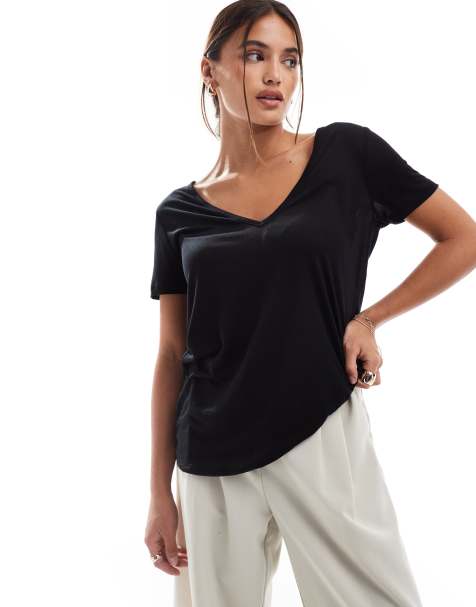 Deep v neck tops 2024 womens