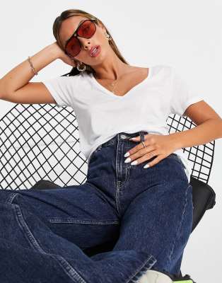 Asos Design Relaxed V Neck T-shirt In White In White