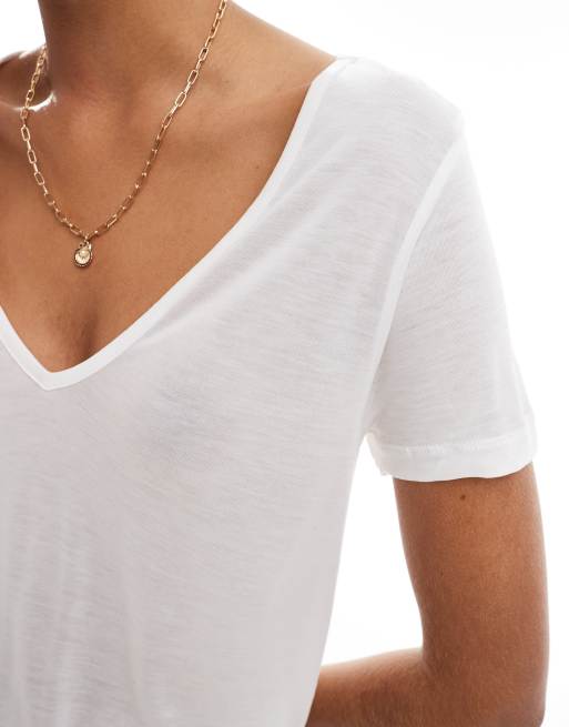 ASOS DESIGN relaxed v neck t-shirt in white, 3 of 4