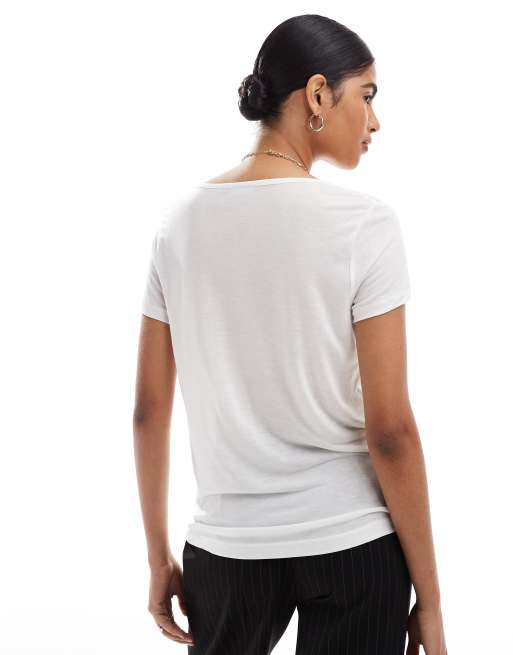 ASOS DESIGN v neck long sleeve t-shirt in white