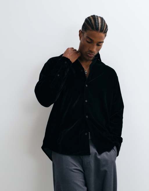 ASOS DESIGN relaxed velvet shirt in black, 3 of 5