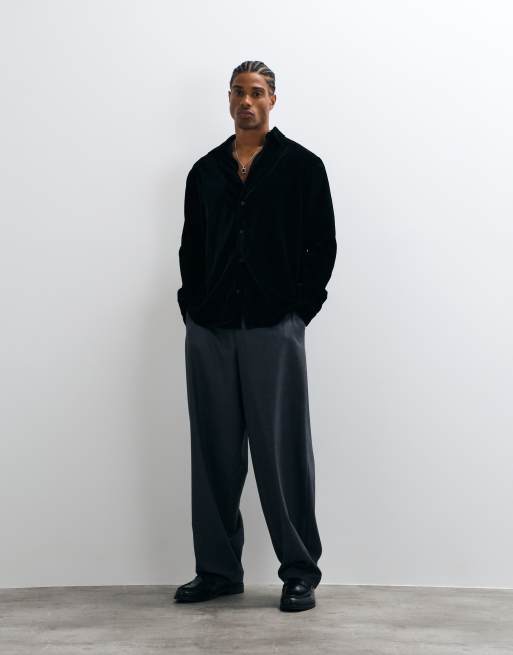 ASOS DESIGN relaxed velvet shirt in black, 4 of 5