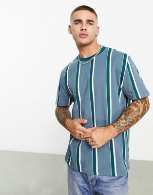 ASOS DESIGN relaxed vertical stripe t-shirt in blue and white