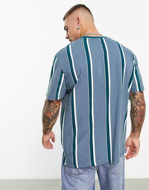 ASOS DESIGN relaxed stripe t-shirt in light blue & white