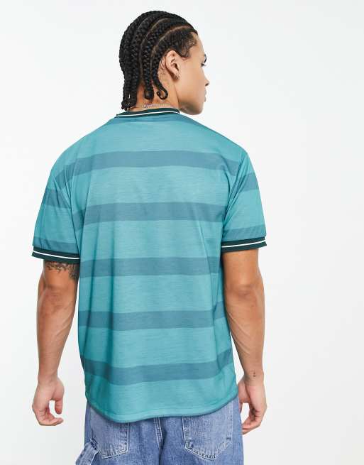 ASOS DESIGN relaxed vertical stripe t-shirt in blue with sports print, 4 of 4
