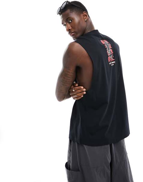 ASOS DESIGN relaxed vest in black with back spine print - view 1