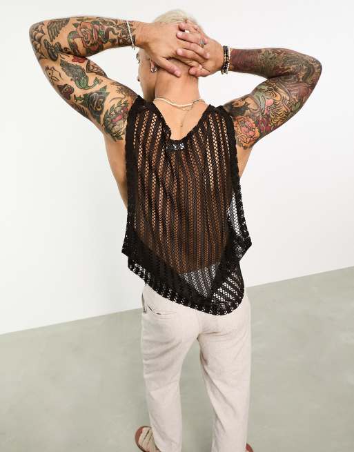 ASOS DESIGN relaxed vest in dark brown crochet fabric | ASOS