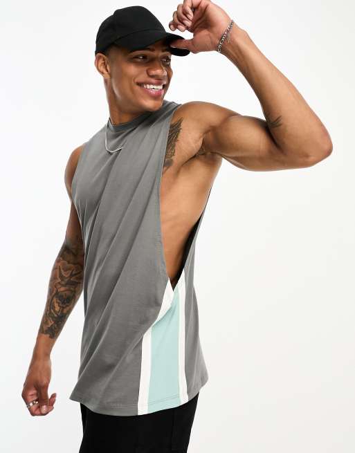 ASOS DESIGN relaxed vest in grey and green colour block