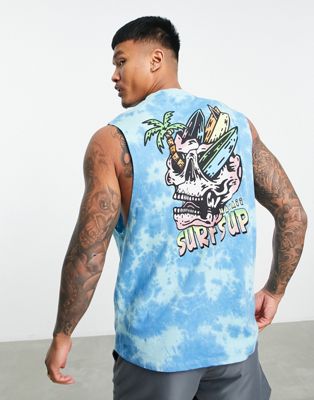 ASOS DESIGN relaxed vest in tie dye with surf back print
