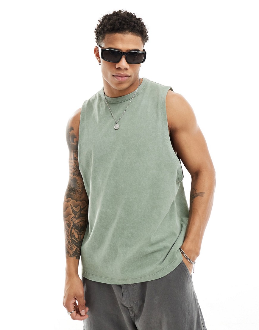 ASOS DESIGN relaxed vest in washed green