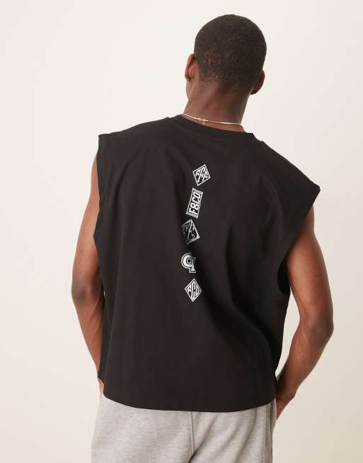 ASOS DESIGN relaxed vest with back print in black | ASOS