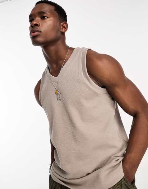 ASOS DESIGN relaxed vest with deep v-neck in stone - view 1