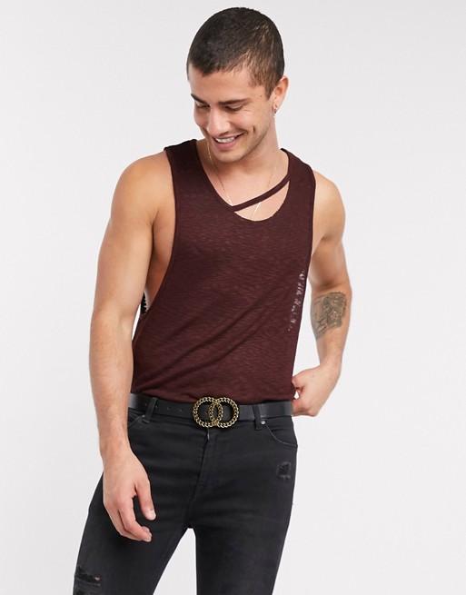 ASOS DESIGN relaxed vest with disconnected neck in slub fabric