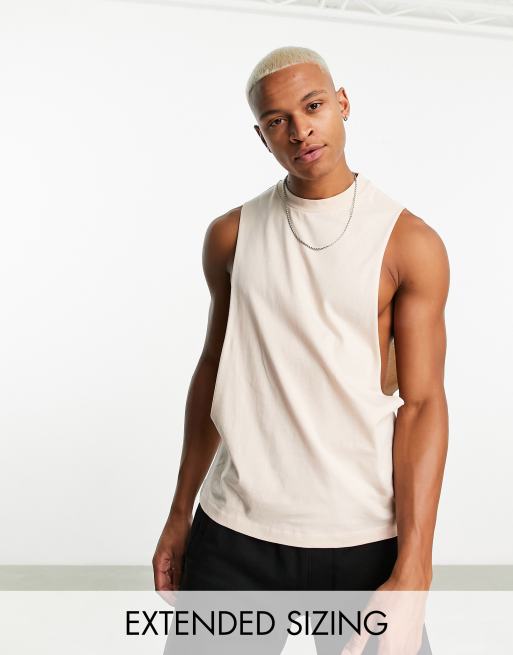 ASOS DESIGN relaxed  vest with dropped armhole in beige 