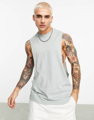 ASOS DESIGN relaxed vest with dropped armhole in washed blue - ASOS Price Checker