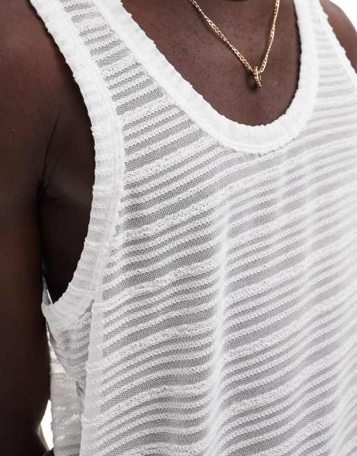 ASOS DESIGN relaxed vest with neck in sheer white , 2 of 4