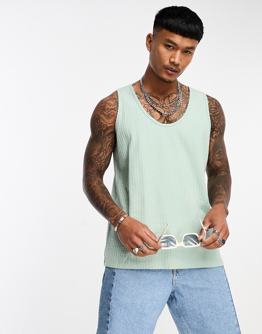 ASOS DESIGN relaxed vest with scoop neck in light green texture