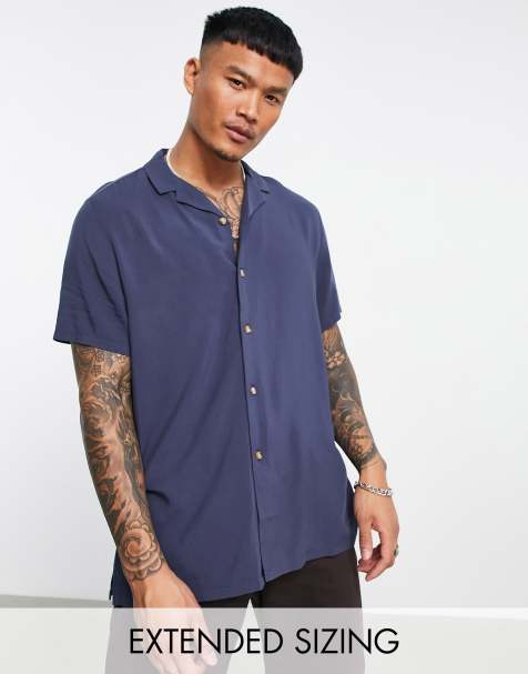 ASOS DESIGN relaxed viscose shirt in navy - view 1