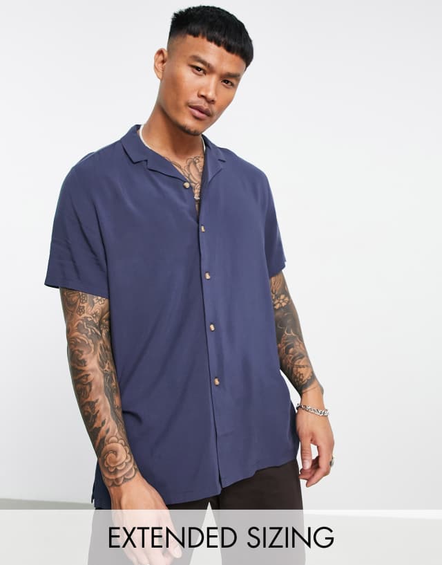 ASOS DESIGN relaxed viscose shirt in navy