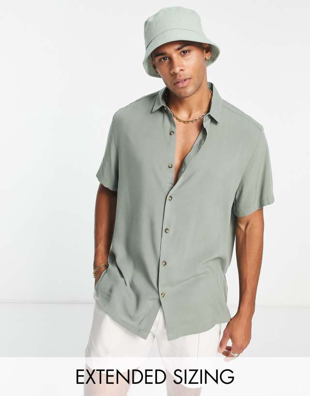 ASOS DESIGN relaxed viscose shirt in sage green