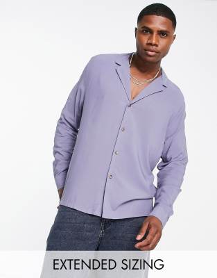ASOS DESIGN relaxed viscose shirt in slate gray with deep camp collar