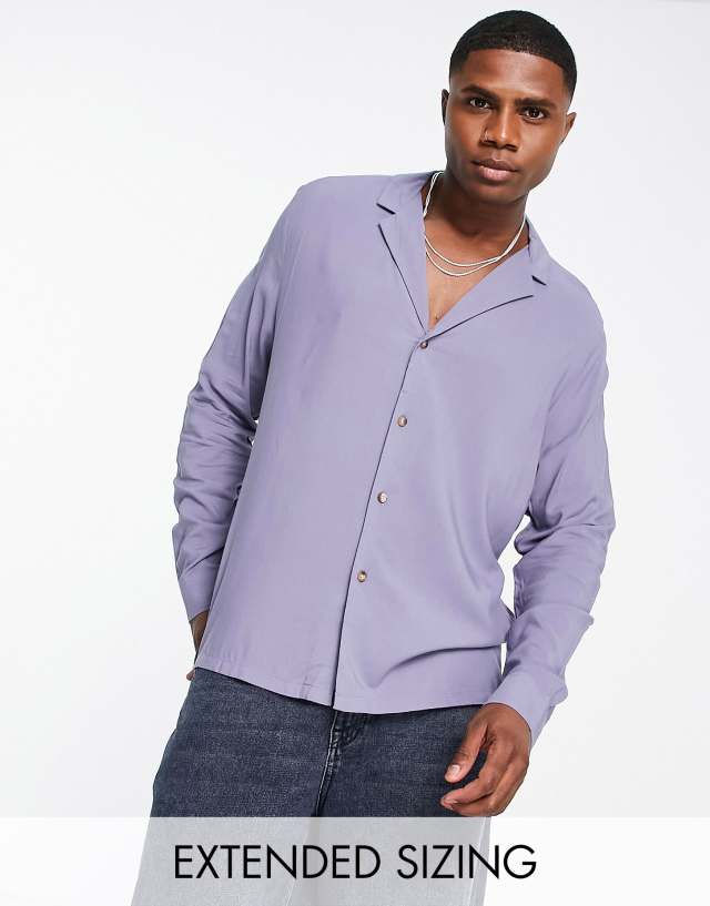 ASOS DESIGN relaxed viscose shirt in slate gray with deep camp collar