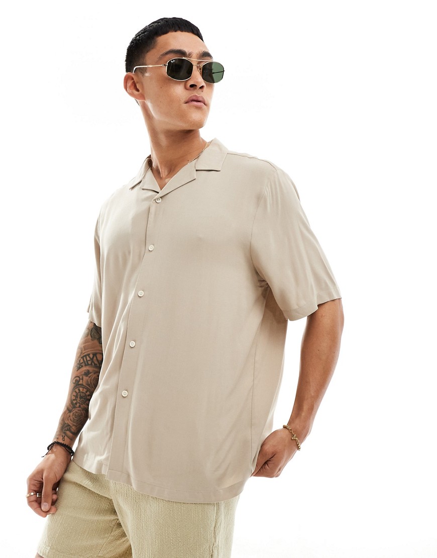 relaxed viscose shirt in stone-Neutral