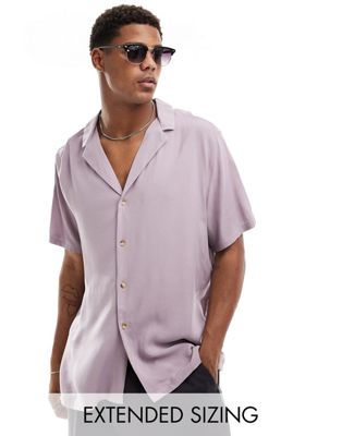 relaxed viscose shirt with deep revere collar in mauve-Purple