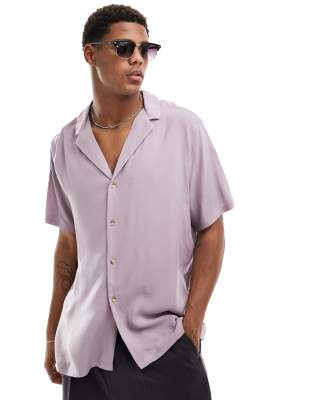 ASOS DESIGN relaxed viscose shirt with deep revere collar in mauve