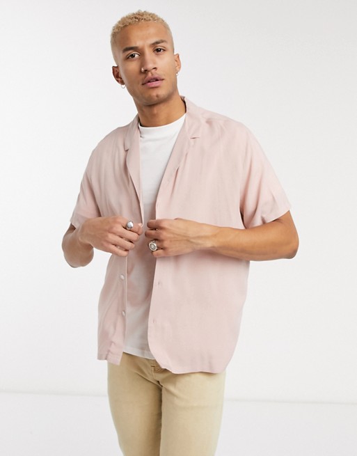 ASOS DESIGN relaxed viscose shirt with low revere in light dusty pink
