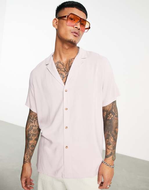 ASOS DESIGN relaxed viscose shirt with revere collar in pink | ASOS