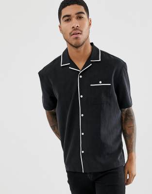 ASOS DESIGN relaxed viscose short sleeve shirt with piping