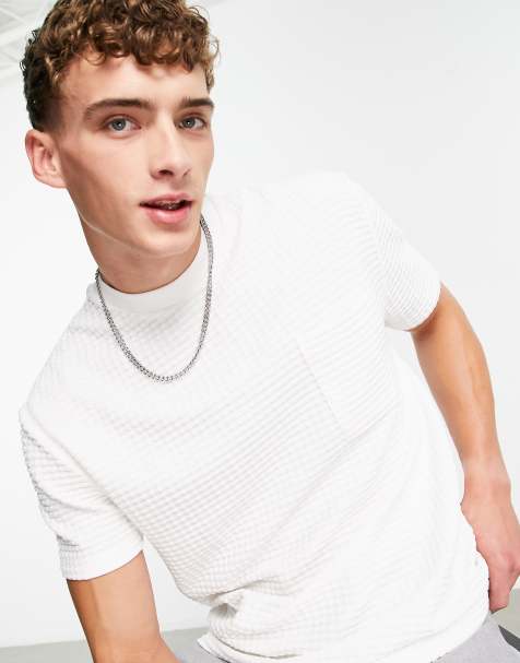 ASOS DESIGN relaxed waffle heavyweight t-shirt in white with pocket - view 1