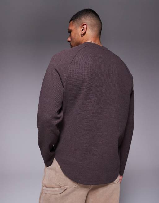 ASOS DESIGN relaxed waffle long sleeve raglan t-shirt in brown | ASOS