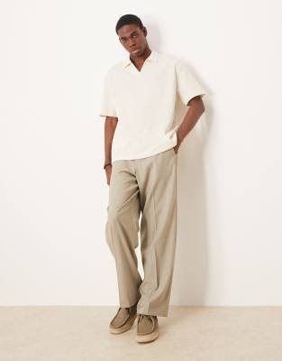 Asos Design Relaxed Waffle Revere Polo In Neutral