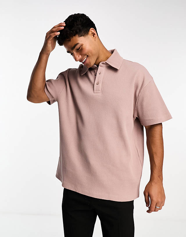 ASOS DESIGN - relaxed waffle polo in washed brown