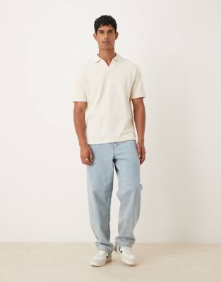 Asos Design Relaxed Waffle Revere Polo In White