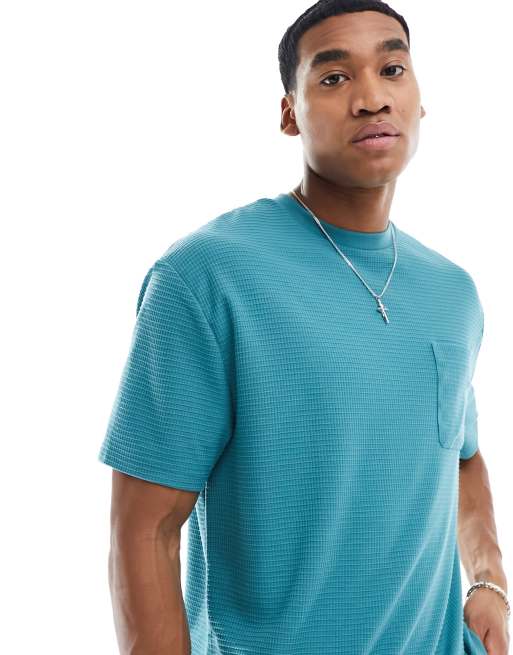 ASOS DESIGN relaxed  waffle t-shirt in blue 