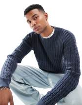 ASOS DESIGN relaxed slouchy crew neck cable knit sweater in pink