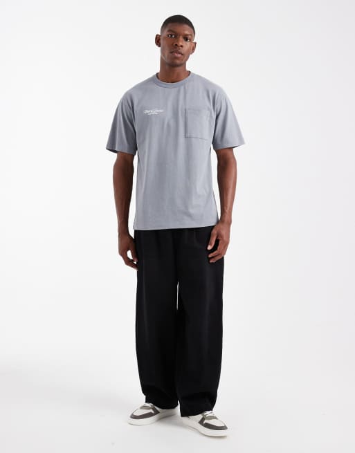 ASOS DESIGN relaxed washed pocket tee with chest embroidery in grey , 2 of 5