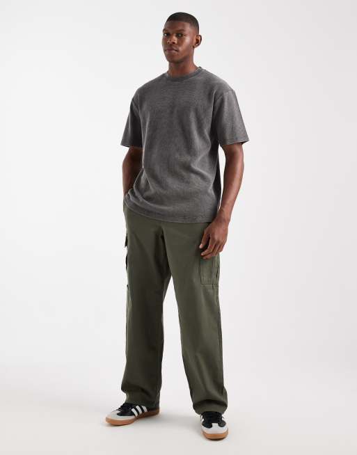 ASOS DESIGN relaxed washed t-shirt in black waffle , 2 of 5