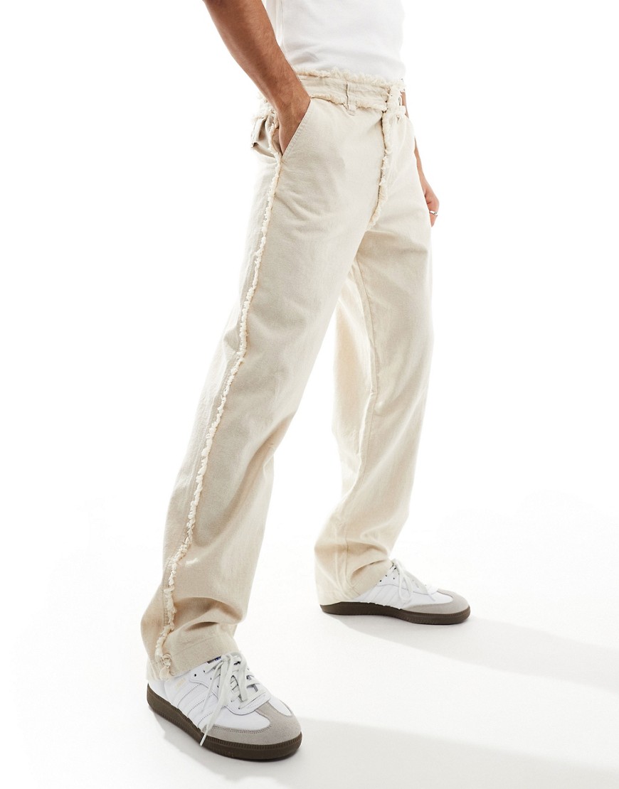 relaxed western pants in stone with frayed seams - part of a set-Neutral