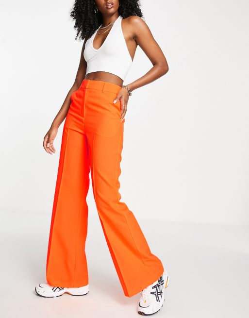 pants, tumblr, orange, wide-leg pants, top, white top, flare pants