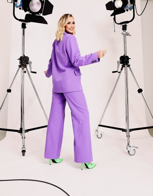 ASOS DESIGN relaxed wide leg flare suit pant in purple, 2 of 4