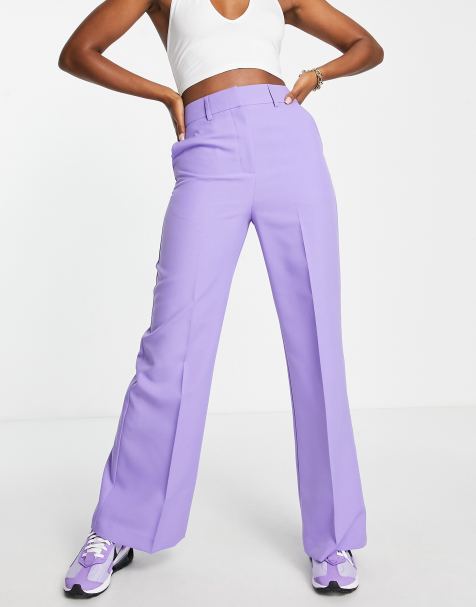 ASOS DESIGN relaxed wide leg flare trousers in lilac - view 1