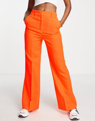 ASOS DESIGN relaxed wide leg flare trousers in orange - ASOS Price Checker
